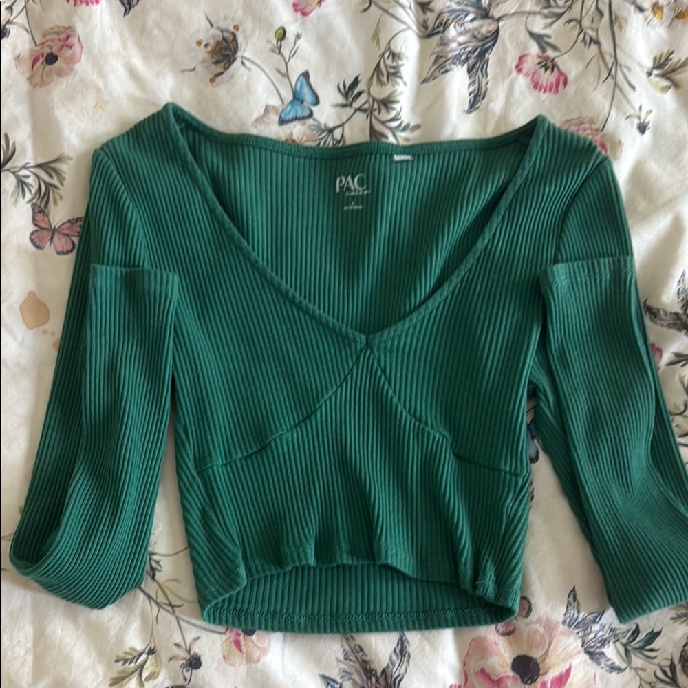 PacSun Green Ribbed Crop Blouse
